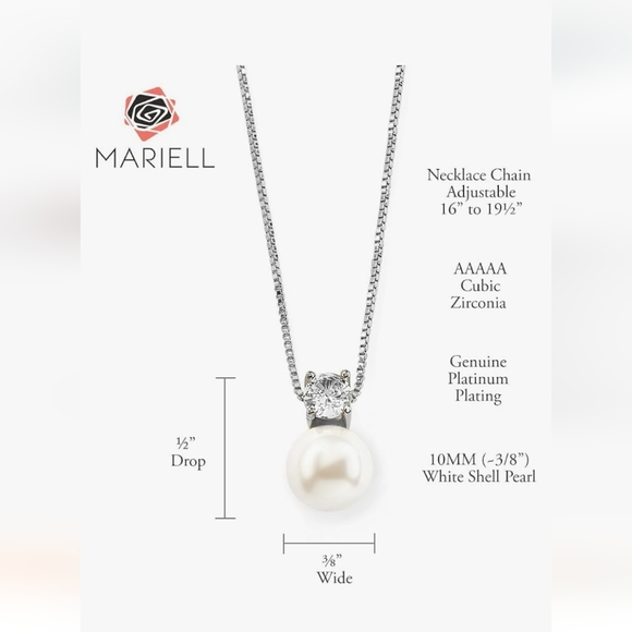 White Shell Pearl Necklace With Cubic Zirconia Crystal Mariell - Picture 3 of 3